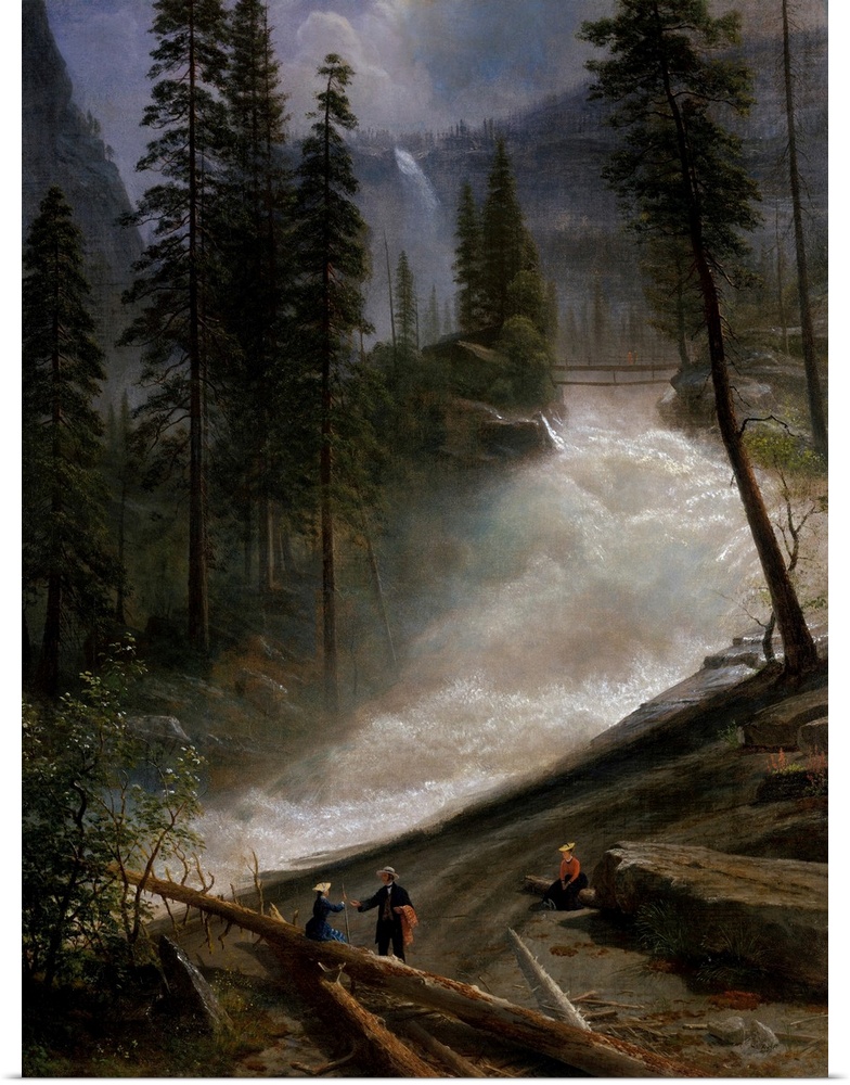 At Nevada Falls in California's Yosemite Valley, the Merced River plunges over a high ledge onto a jumble of boulders almo...