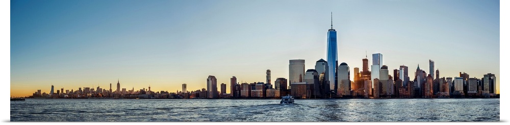 View of the New York City skyline in the morning from across the Hudson River.