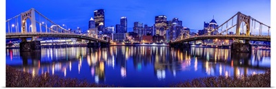 Panoramic Pittsburgh City Skyline at Night