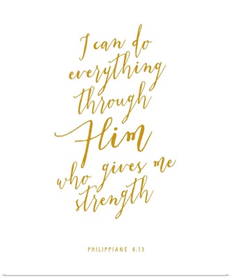 Philippians 4:13 - Scripture Art in Gold and White
