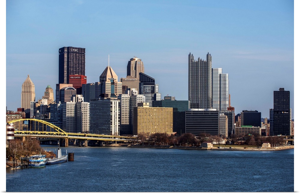 View of downtown Pittsburgh with Point State Park from the Ohio River side.