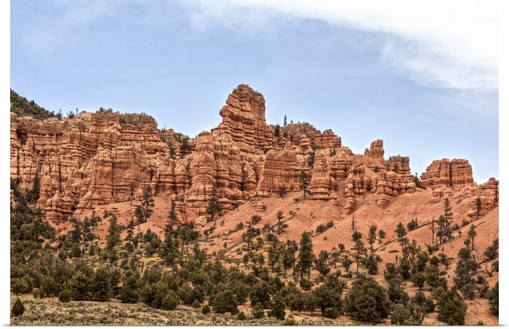 Red sedimentary rocks make up the cliffs of Bryce Canyon National Park, Utah.