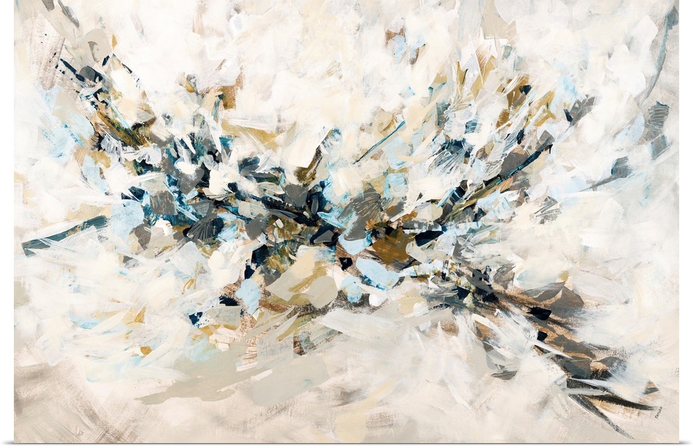 Contemporary abstract painting of black and brown streaks arranged to resemble a bird in flight.