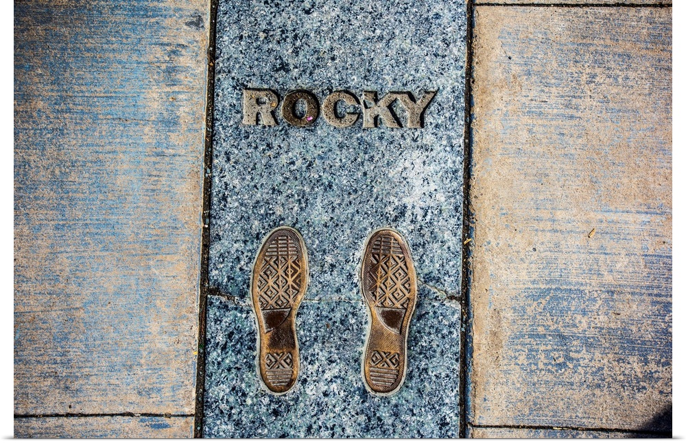 Made famous by Academy Award-winning film Rocky, 72 steps lead toward the Philadelphia Museum of Art with Rocky's Converse...
