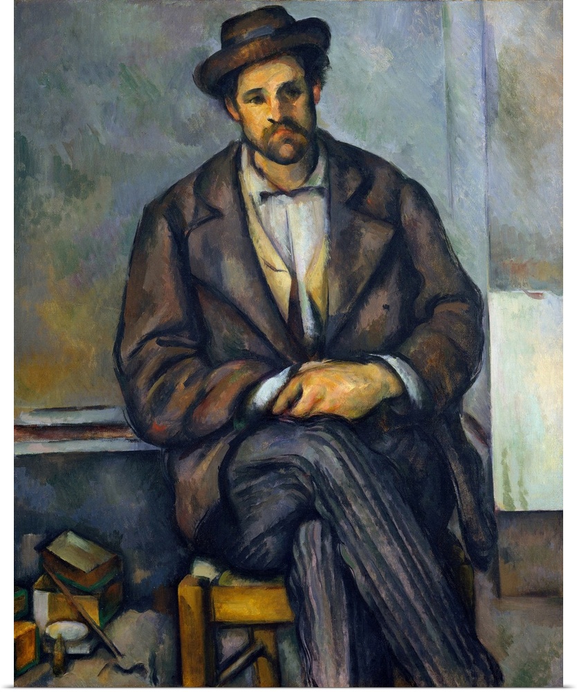 The mood and palette of this pensive figure study relate it to Cezanne's celebrated series of paintings showing men playin...