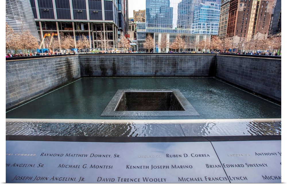 View of 9/11 Memorial South Pool in New York City.