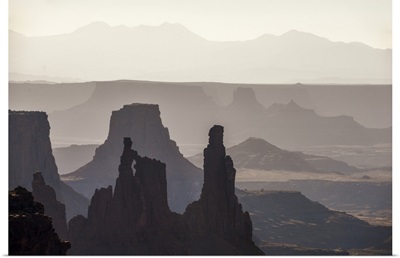 Silhouetted rock formations at dawn, Canyonlands National Park, Utah