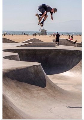 Skater In Mid-Air, Venice Seaside Skate Park, Venice Beach, Los Angeles