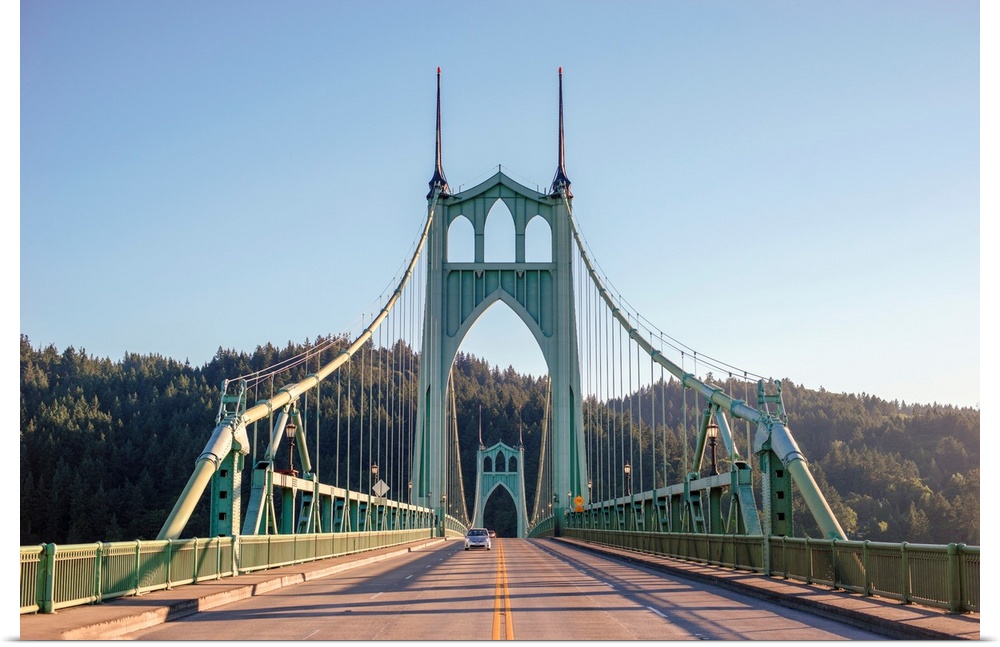 View of St. Johns Bridge in Portland, Oregon.