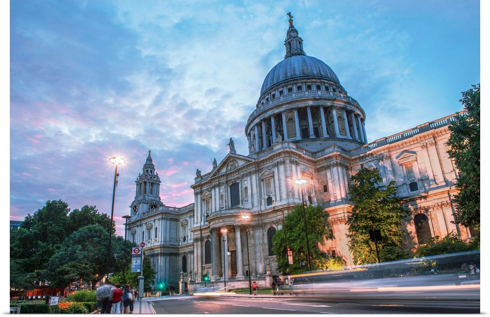 View of St. Paul's Cathedral after sunset in London, England.