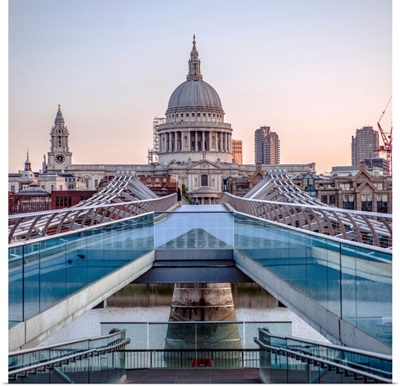 St. Paul's Cathedral And Millennium Bridge in London, England