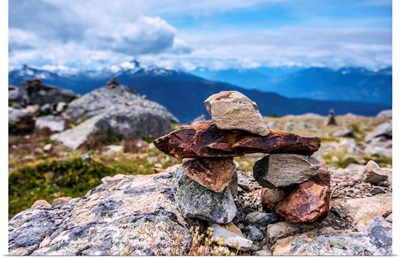 Stacked Stones Near High Note Trail On Whistler Mountain, British Columbia, Canada