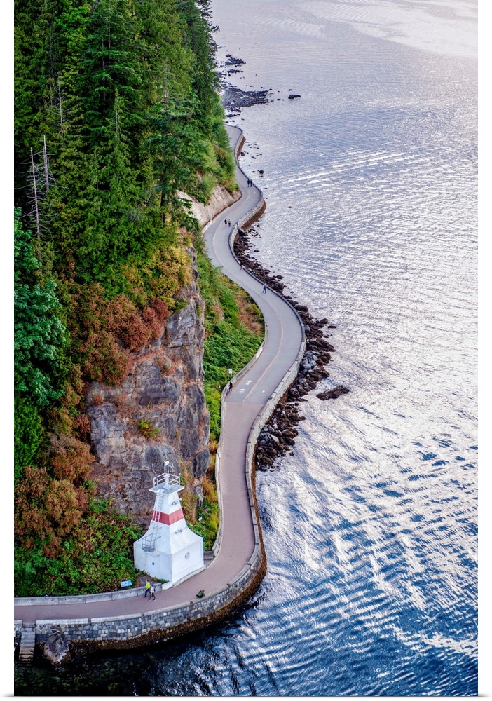 Aerial view of Stanley Park Seawall Path in Vancouver, British Columbia, Canada.