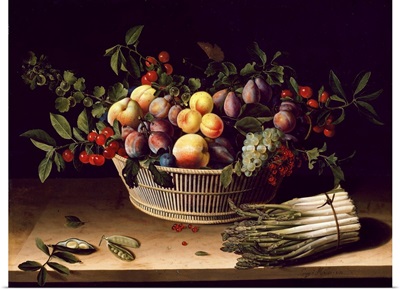 Still Life With A Basket Of Fruit And A Bunch Of Asparagus