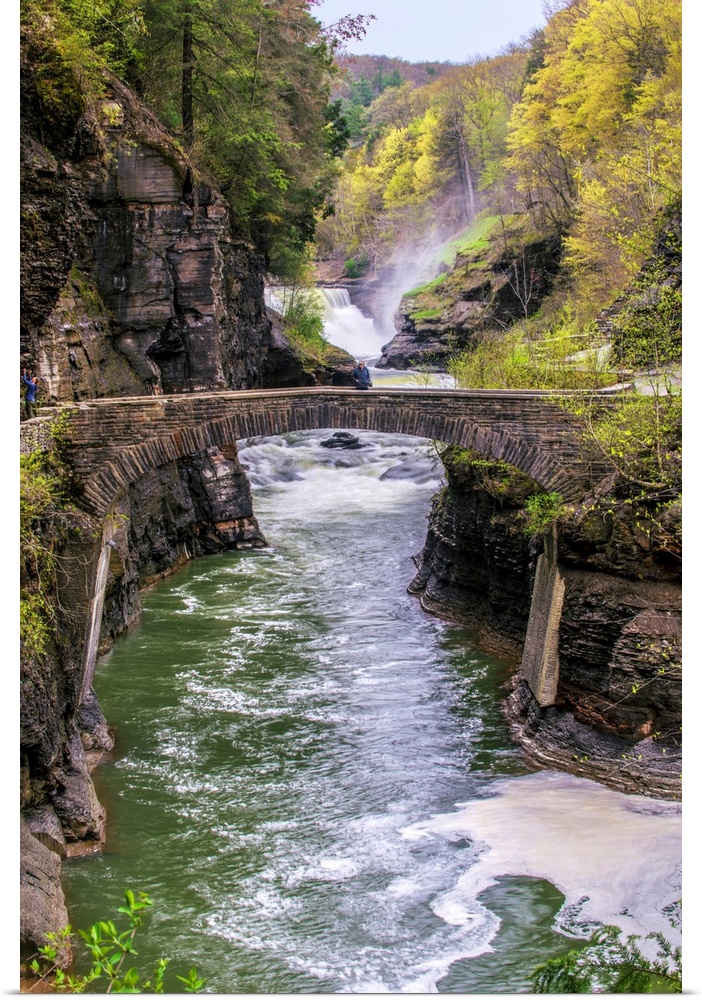Stone bridge over the Genessee River in Letchworth State Park, New York.