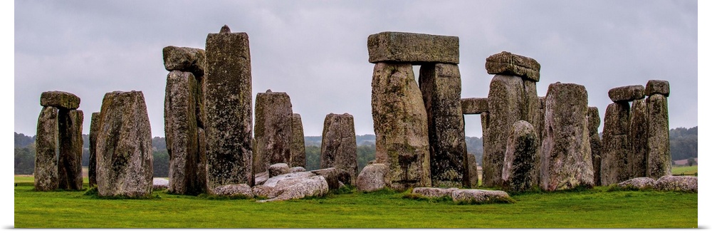Panoramic photograph of Stonehenge, a prehistoric monument and now a historic landmark in Wiltshire, England, United Kingdom.