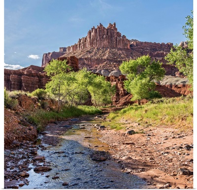 Stream in Front of The Castle Rock Formation at Capitol Reef National Park