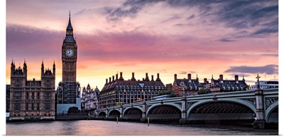 Sunset Over Big Ben, Westminster, London, England, UK - Panoramic