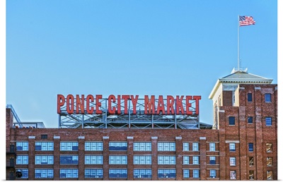 Tall neon letters on the roof of Ponce City Market in Atlanta, Georgia