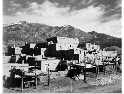 Taos Pueblo, New Mexico, 1941, Full View Of City, Mountains In Background