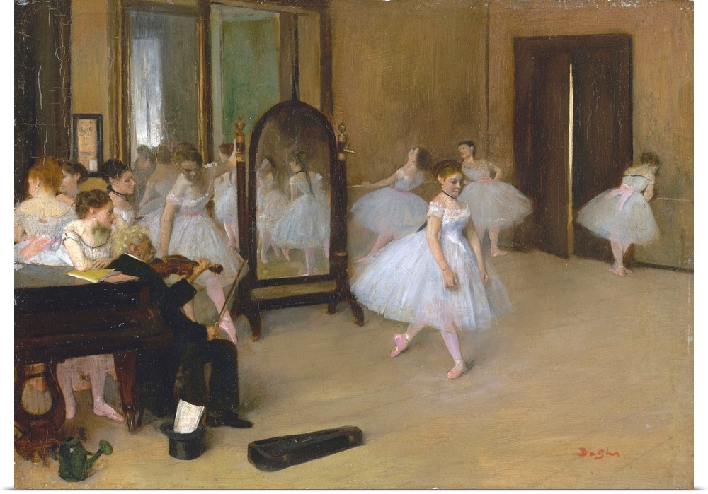 This is Degas's first depiction of a dance class. Because the artist did not yet have privileges to go backstage at the Pa...