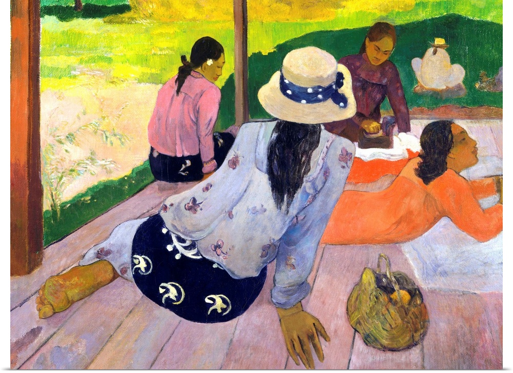 The unaffected grace and communal ease of Tahitian women impressed Gauguin enormously. The artist worked on this painting ...