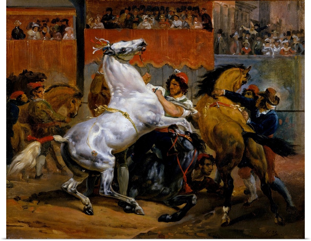 Races of riderless horses were a highlight of Rome's Carnival, held each February before Lent. Vernet's painting depicts g...