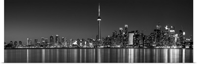 Toronto City Skyline with CN Tower, at Night, Black and White