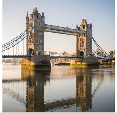 Tower Bridge Reflecting Into River Thames, London, England, UK - Square