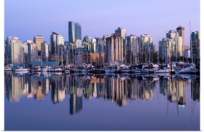 Vancouver, BC, Canada Skyline and Harbor Reflecting at Sunset