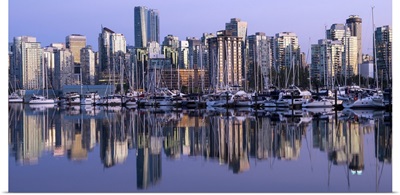 Vancouver, BC, Canada Skyline and Harbor Reflecting at Sunset - Crop
