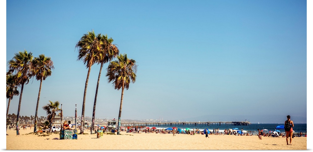 View of Venice beach with fishing pier in the background, Los Angeles.