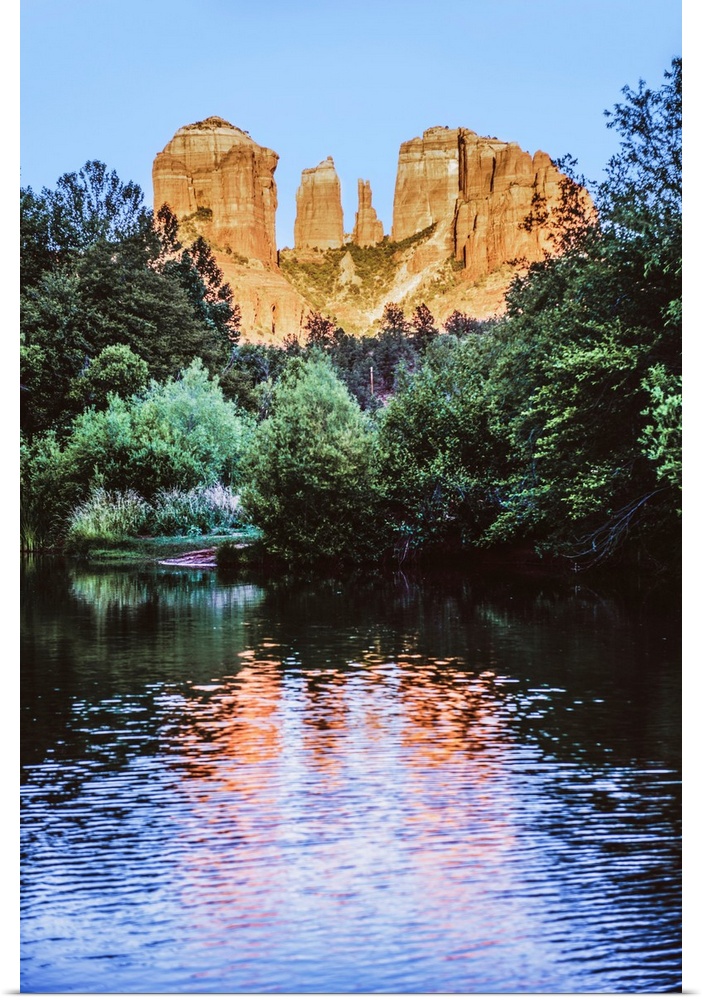 View of Cathedral Rock from Oak Creek in Sedona, Arizona.