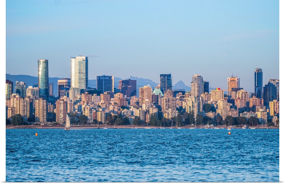View of downtown and English Bay Beach in Vancouver, British Columbia, Canada.