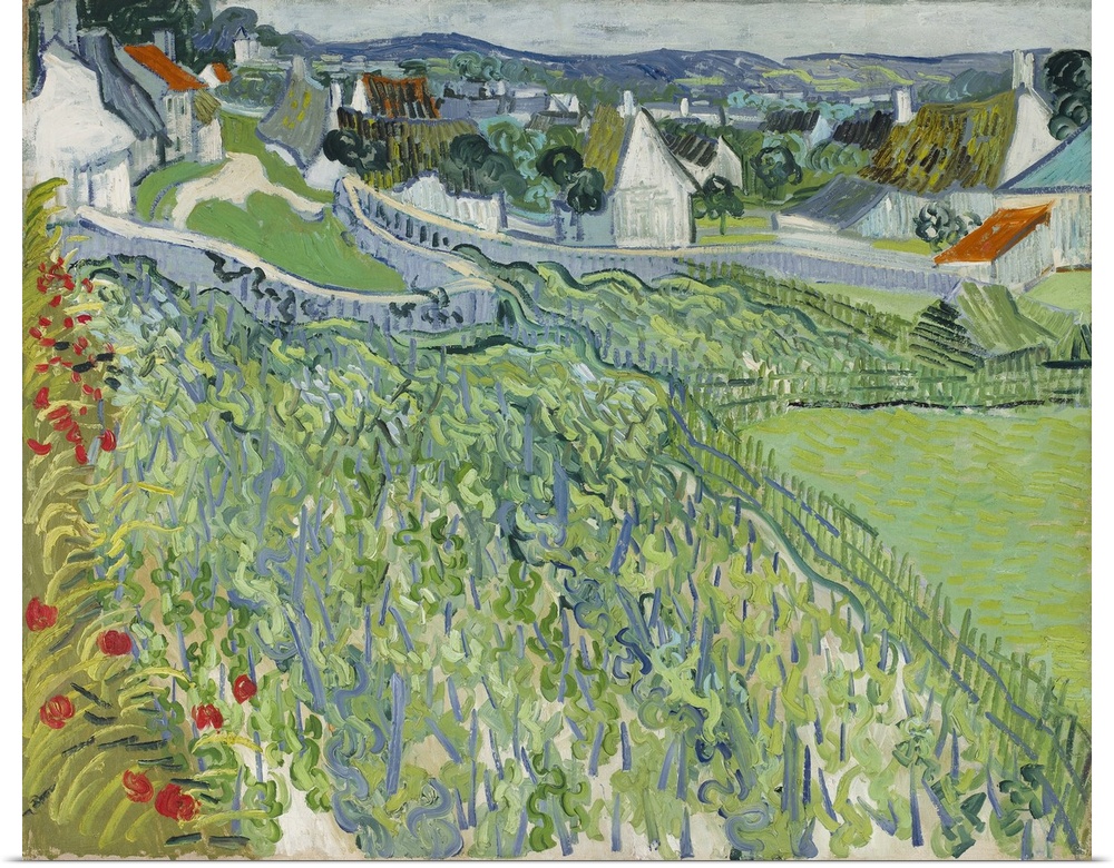 Vincent van Gogh's Vineyards at Auvers (1890) famous landscape painting.