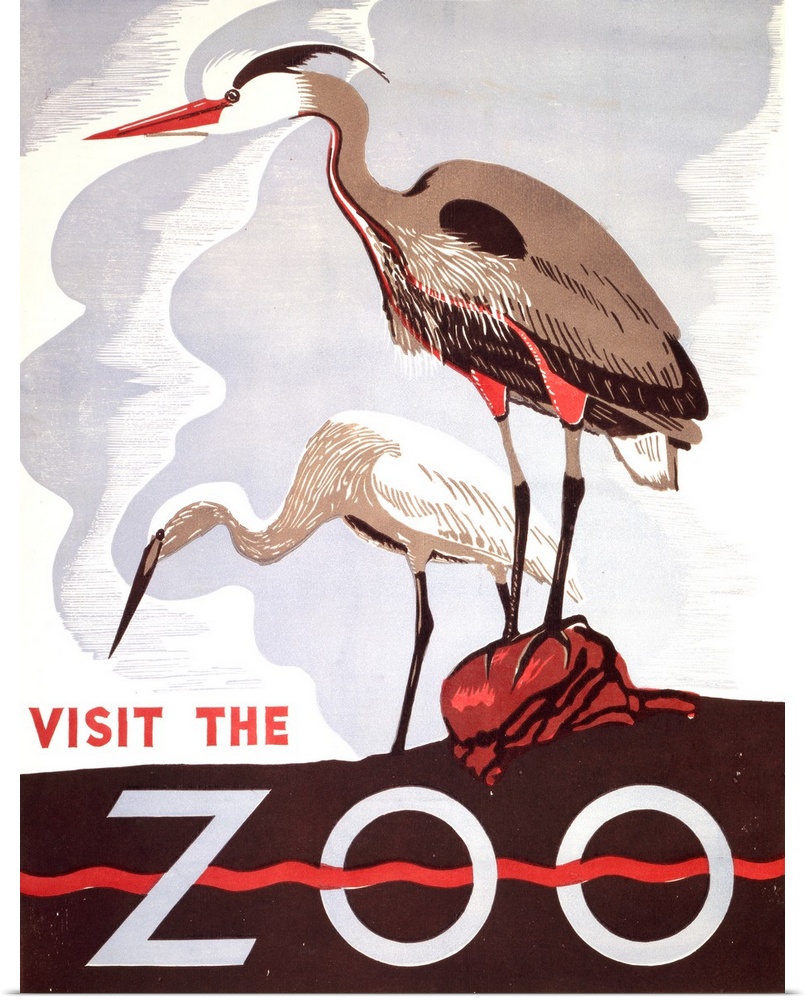 Visit the zoo. Poster promoting the zoo as a place to visit, showing two herons. Library of Congress, Prints and Photograp...