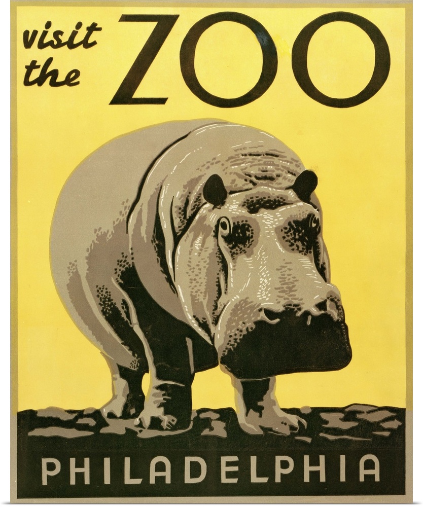 Visit the zoo, Philadelphia. Poster promoting the zoo as a place to visit, showing a hippopotamus. Library of Congress, Pr...