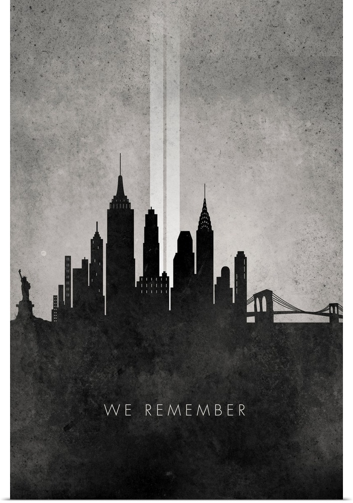 Minimalist art featuring the new york skyline and the twin tower ground zero lights. In remembrance of the terrorist attac...