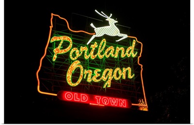White Stag Sign At Night, Portland, Oregon