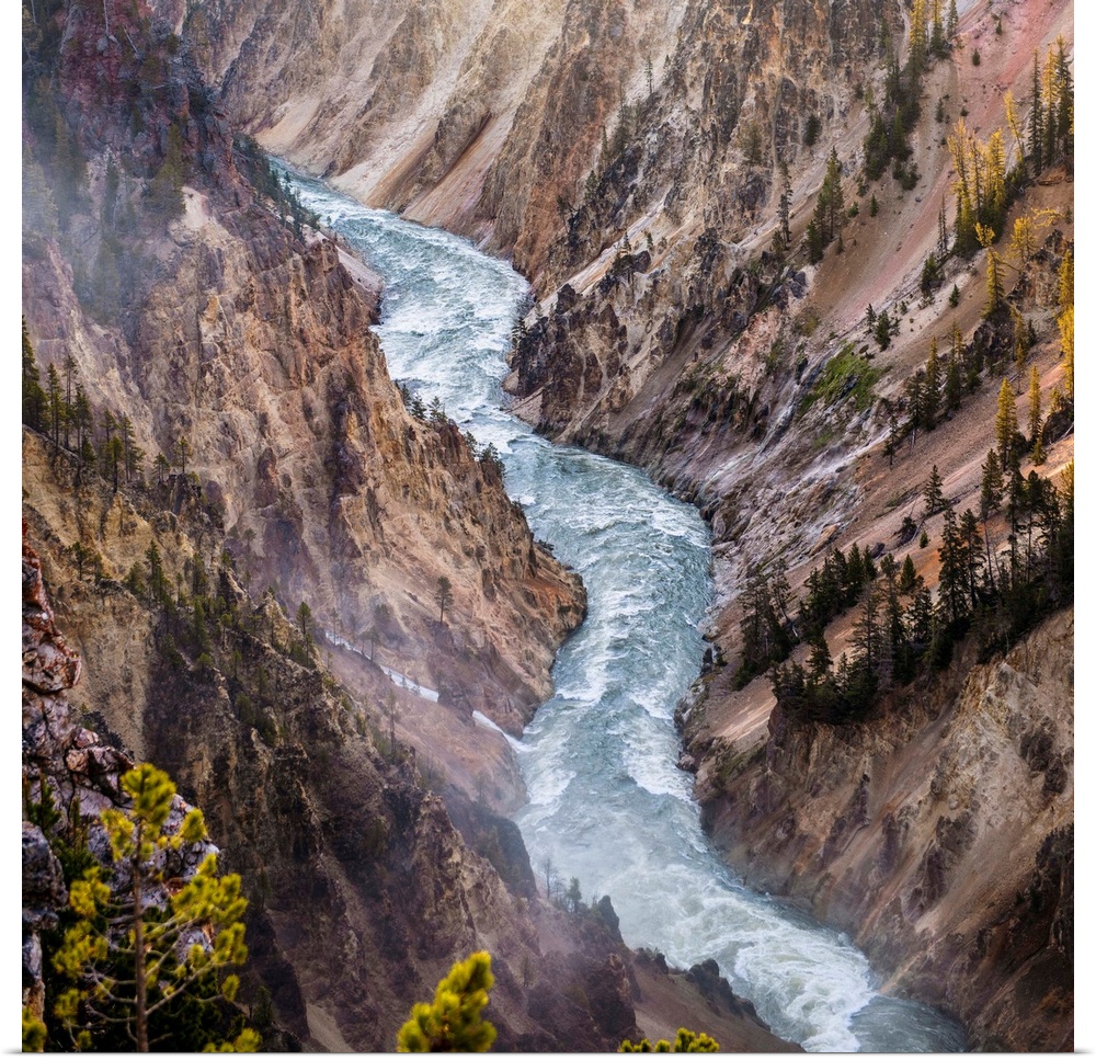 Overview of Yellowstone's winding river in Yellowstone National Park.