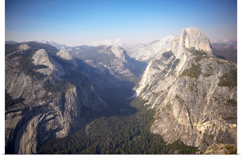 View of Yosemite valley and Half Dome from Sentinel Dome in Yosemite National Park, California.