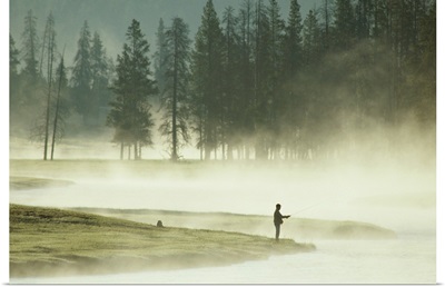 Fishermen in the morning mist on the Madison River, Yellowstone National Park, Wyoming