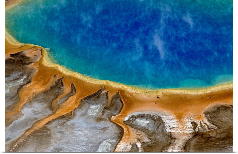 Large image print of a spring  at Yellowstone National Park viewed from above.