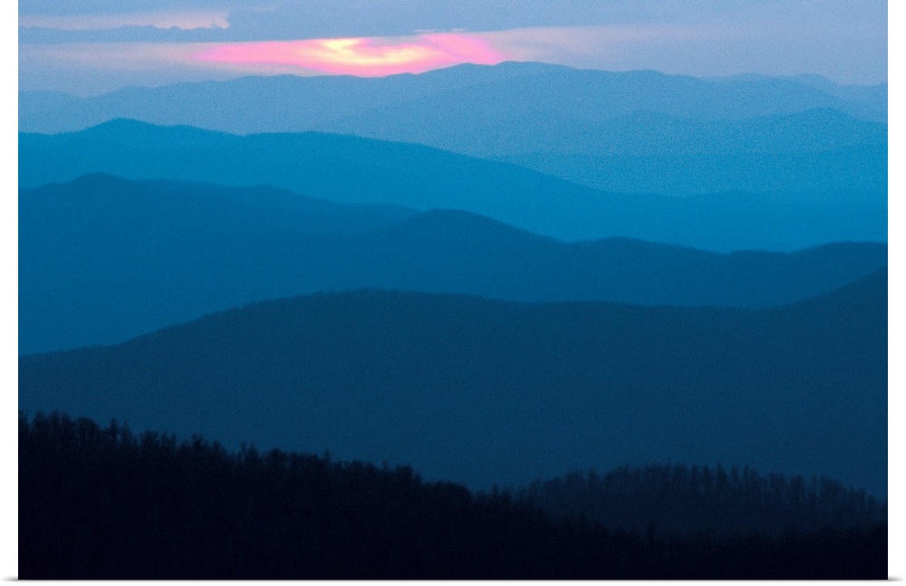 Twilight covers the ridges of the Blue Ridge Mountains.