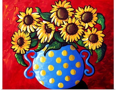 Sunflowers in Blue Polka Dots