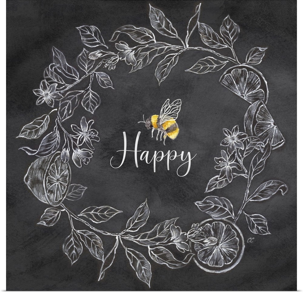 Bee Sentiment Wreath black I-Happy