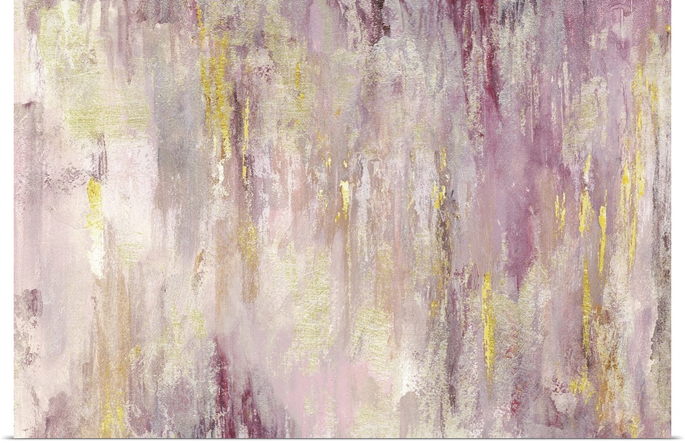 Horizontal abstract painting with shades of pink and yellow.