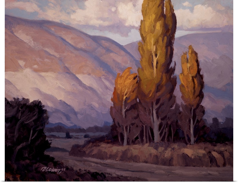 Purple toned landscape painting of evening light on the Wasatch Mountains.