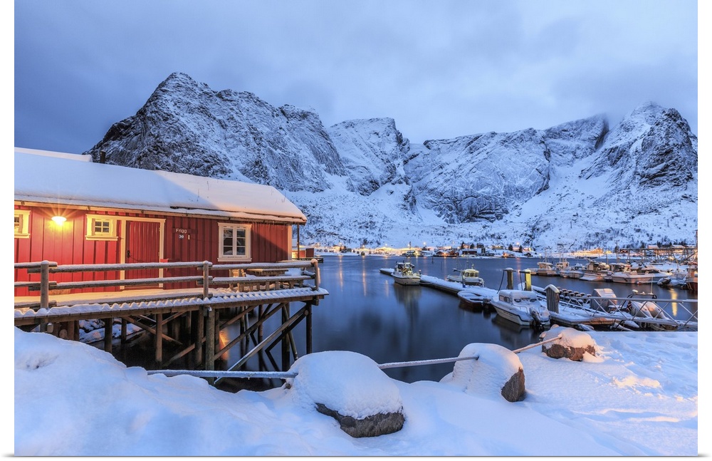 A Rorbu, the typical Norwegian home often built in beautiful places where the nature of the Lofoten Islands is still untou...