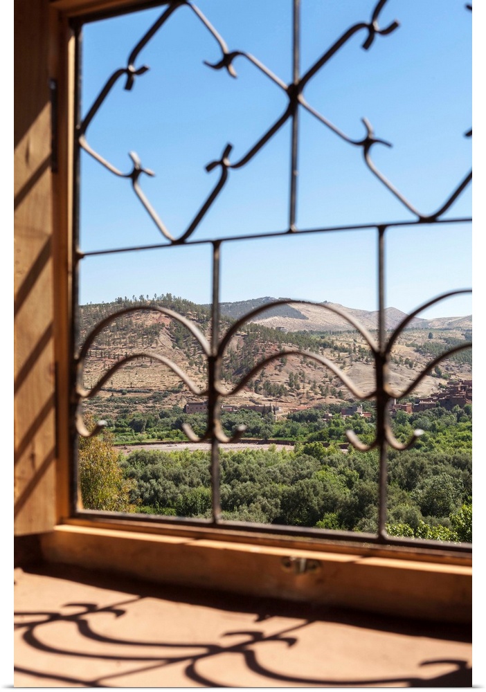 A view of the Ourika Valley as glimpsed through the window of a traditional Berber house, Morocco, North Africa, Africa.